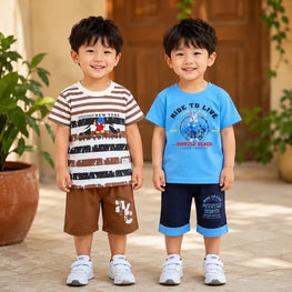 2 Pairs Kids Cotton T-Shirt Shorts Set for Boys