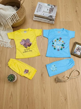 2 Pair Girl's Printed Shirt And Shorts Set