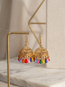 Gold Plated Multicolor Jhumka Earrings for Women