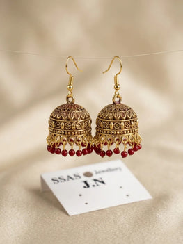 Gold Plated Jhumka Earrings for Women 2 Pcs Multicolor