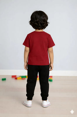 Maroon Bear Print 2-Piece Track Suit for Kids