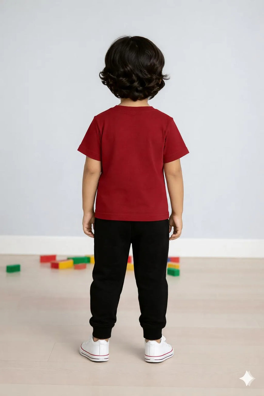 Maroon Bear Print 2-Piece Track Suit for Kids