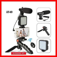 AY-49 Vlogger Kit with Mic Light Tripod Remote Black
