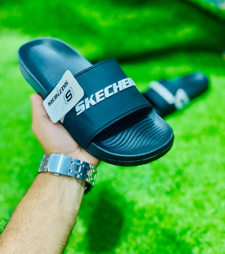 Men's Black PU Leather Slide Slippers