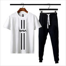Men NASA Print Cotton Jersey 2-Piece Set White Black