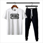 Men PUBG Printed T-Shirt & Joggers Set White Black
