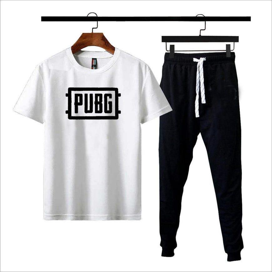 Men PUBG Printed T-Shirt & Joggers Set White Black