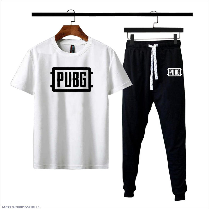 Men PUBG Printed T-Shirt & Joggers Set White Black