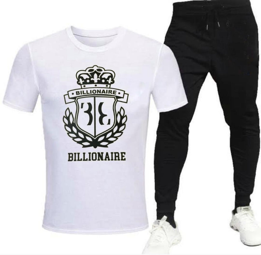 Men Printed Track Suit White 2Pcs Cotton Jersey