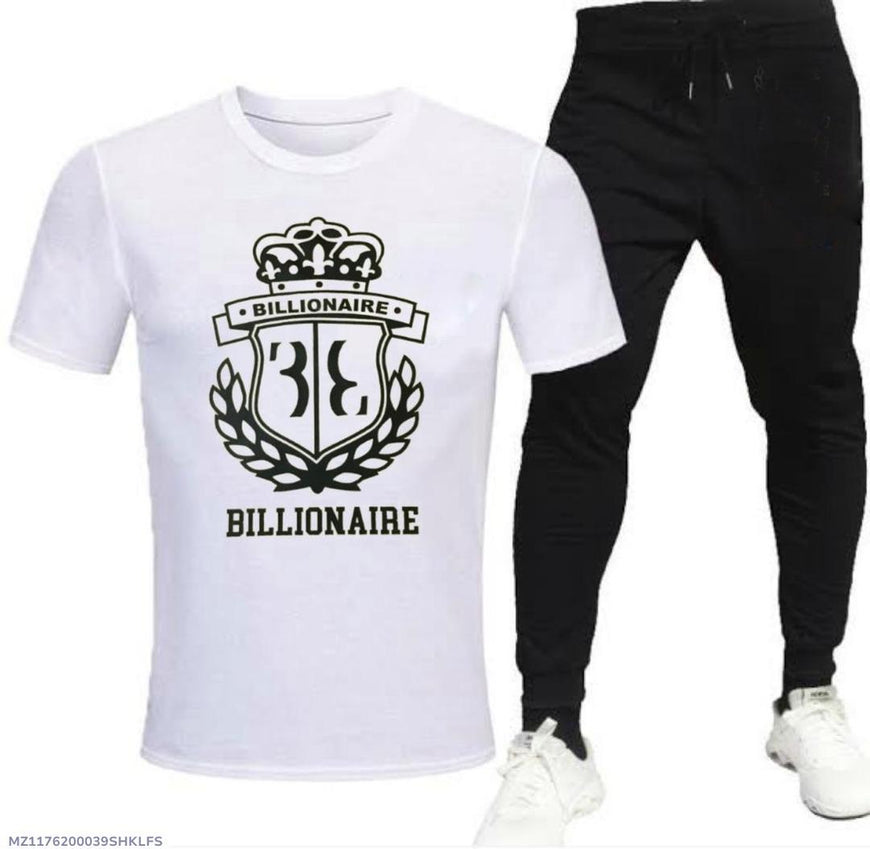 Men Printed Track Suit White 2Pcs Cotton Jersey