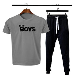 Men Cotton Printed Track Suit Grey