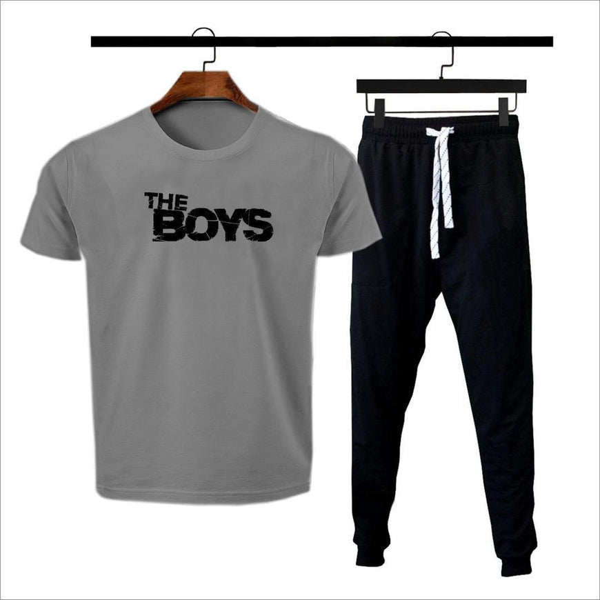 Men Cotton Printed Track Suit Grey