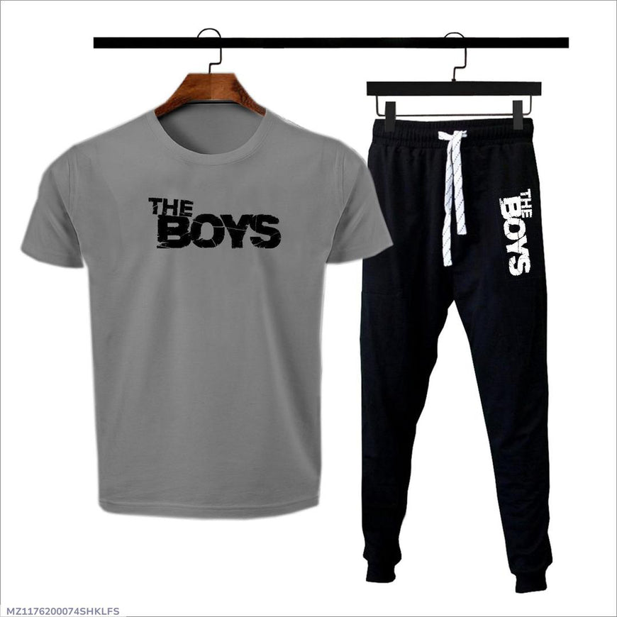 Men Cotton Printed Track Suit Grey