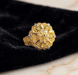 Gold Plated Floral Stone Ring for Women