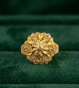 Gold Plated Floral Stone Ring for Women