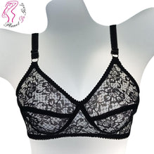 Black Lace Bra for Women, Adjustable Straps, Breathable Net Fabric, Sizes 32-42