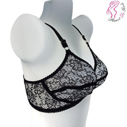 Black Lace Bra for Women, Adjustable Straps, Breathable Net Fabric, Sizes 32-42