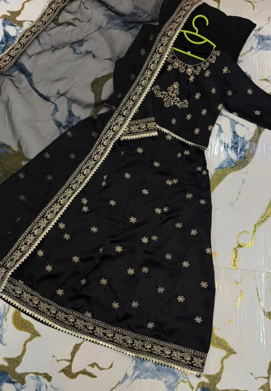 Black Embroidered 3-Piece Set for Girls 1-12 Years