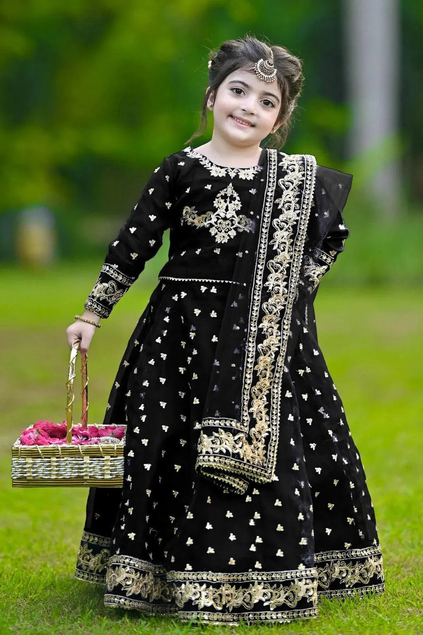 Black Embroidered 3-Piece Set for Girls 1-12 Years