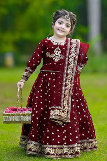 Maroon Shamoz Silk 3-Piece for Girls 5-12 Years