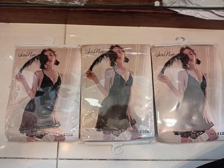 Black Lace Nightgown with Bow Accessory