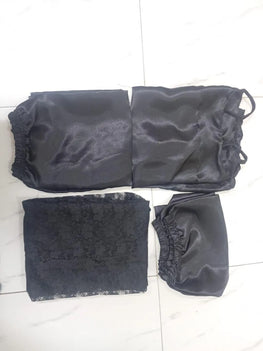 Black Lace Nighty Set 4 Pcs Luxurious Silk