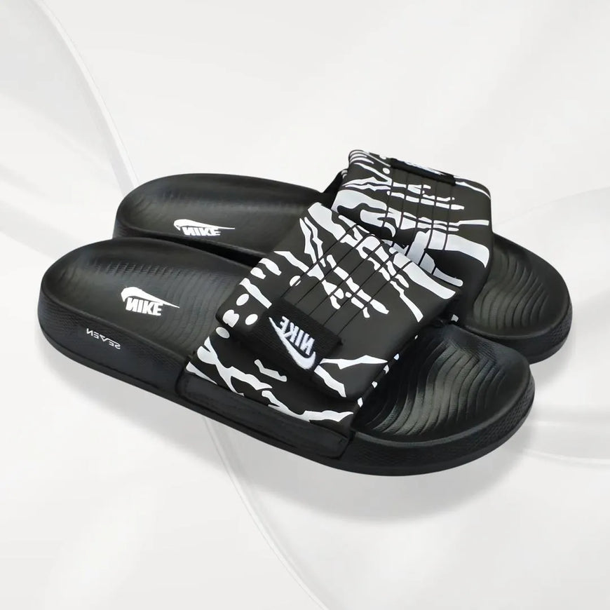 Nike Black White Textured Slide Slippers for Men