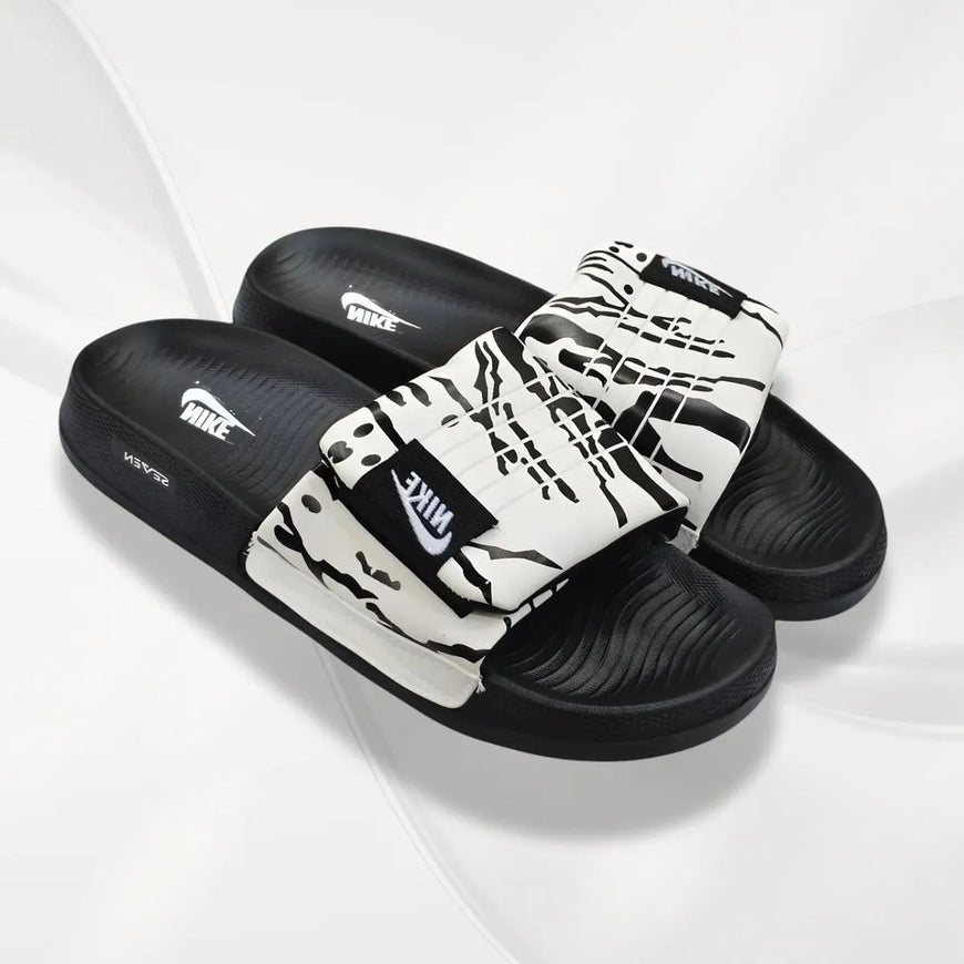 Nike Logo Slide Slippers Black White Patterned