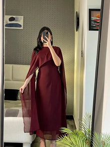 Maroon Chiffon Maxi Dress with Dupatta Set