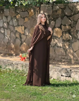 Brown Chiffon Maxi Dress with Dupatta Set