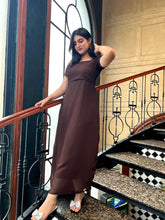 Brown Chiffon Maxi Dress with Dupatta Set