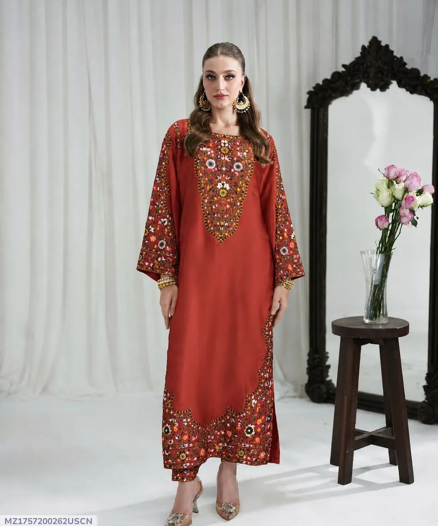 Women's Maroon Printed Lawn 2PC Suit Set