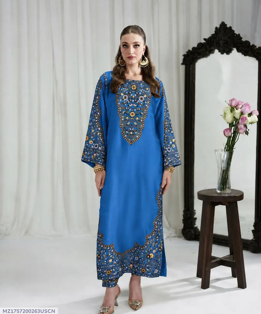 Blue Printed Doria Lawn 2PC Women Suit Set