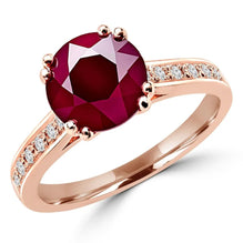Women's Rose Gold Anniversary Ring with Red Ruby & Diamond Accents