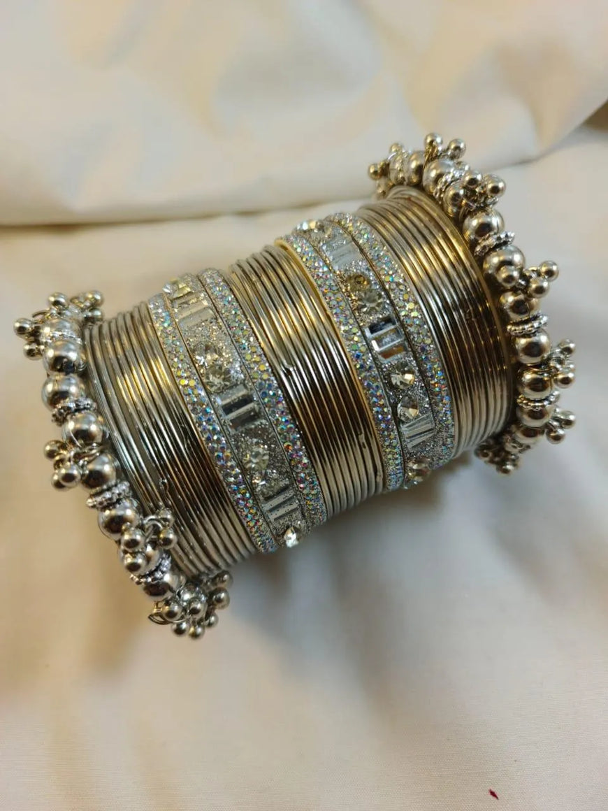 Nagina Kara Bangle Set Silver Finish Wedding Party Wear