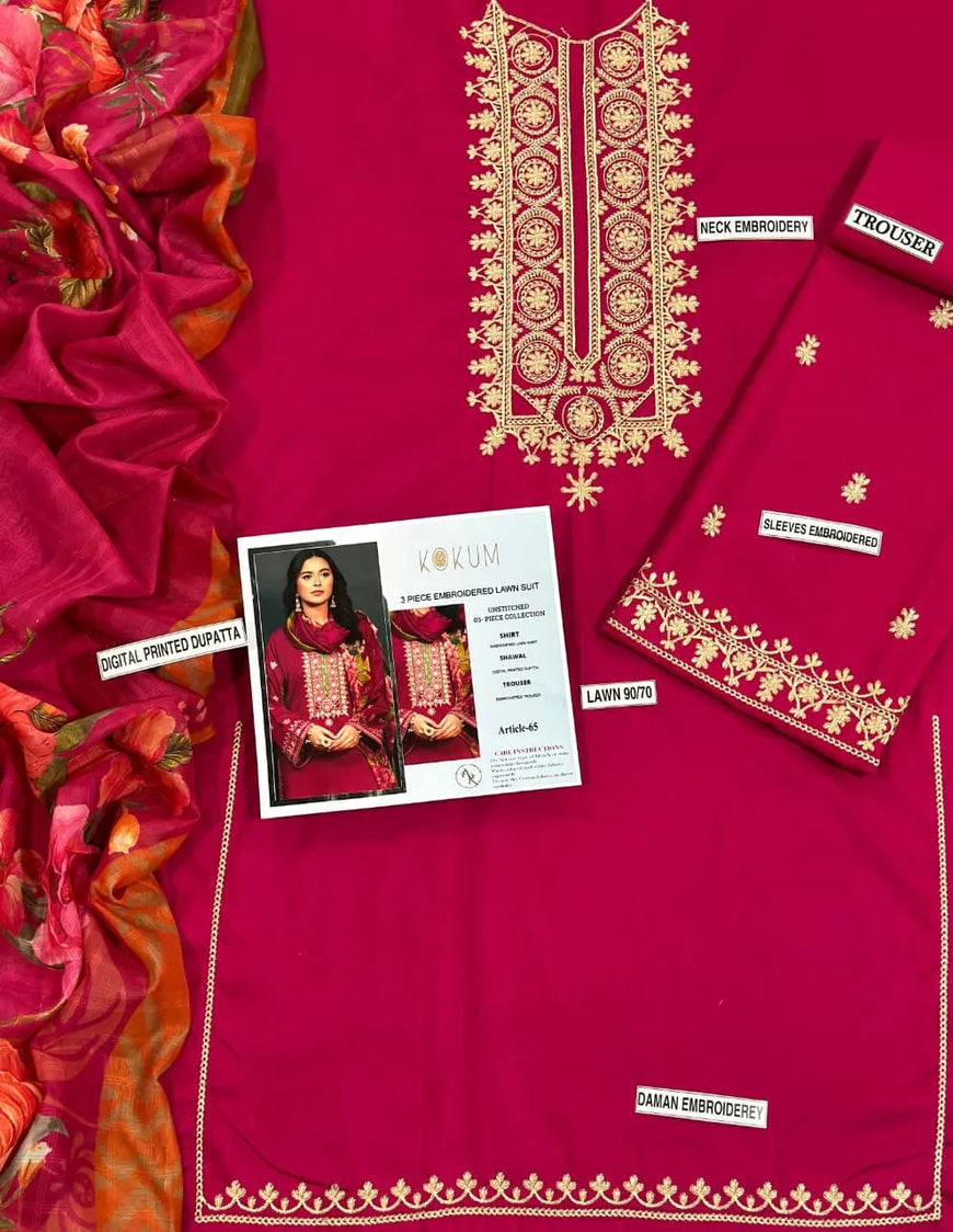 MIX TRENDING DESIGNS 3 Pcs Unstitched Embroidered Suit