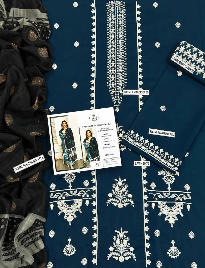 MIX TRENDING DESIGNS 3 Pcs Unstitched Embroidered Suit