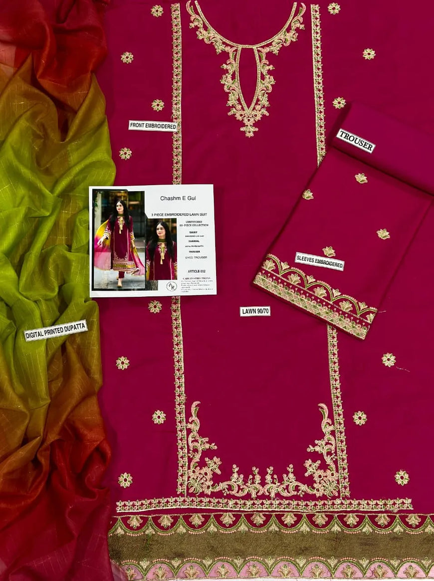 MIX TRENDING DESIGNS 3 Pcs Unstitched Embroidered Suit