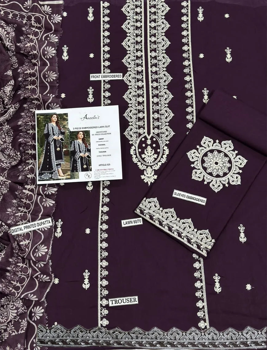 MIX TRENDING DESIGNS 3 Pcs Unstitched Embroidered Suit