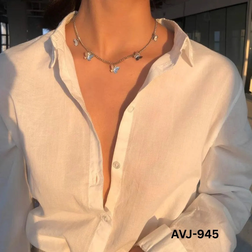 Korean Butterfly Necklace Gold Silver Alloy Daily Wear