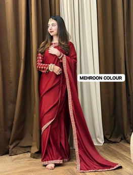 Maroon Shamoz Silk Saree Set for Women