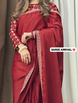 Maroon Shamoz Silk Saree Set for Women