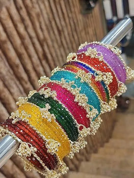 Multi Color Gemstone Kara Bangle Set for Women