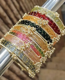 Multi Color Gemstone Kara Bangle Set for Women