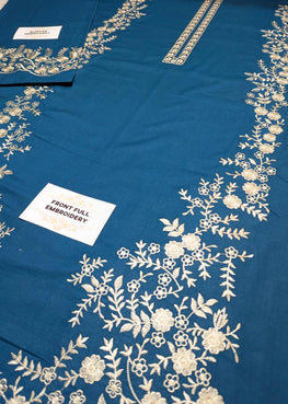 Unstitched Lawn Suit Blue Gold Embroidery
