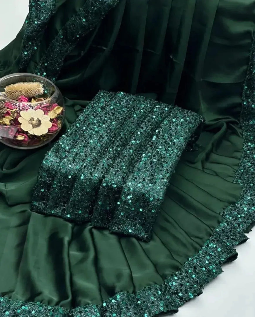 Shamoze Silk Saree with Sequence Border & Sleeves