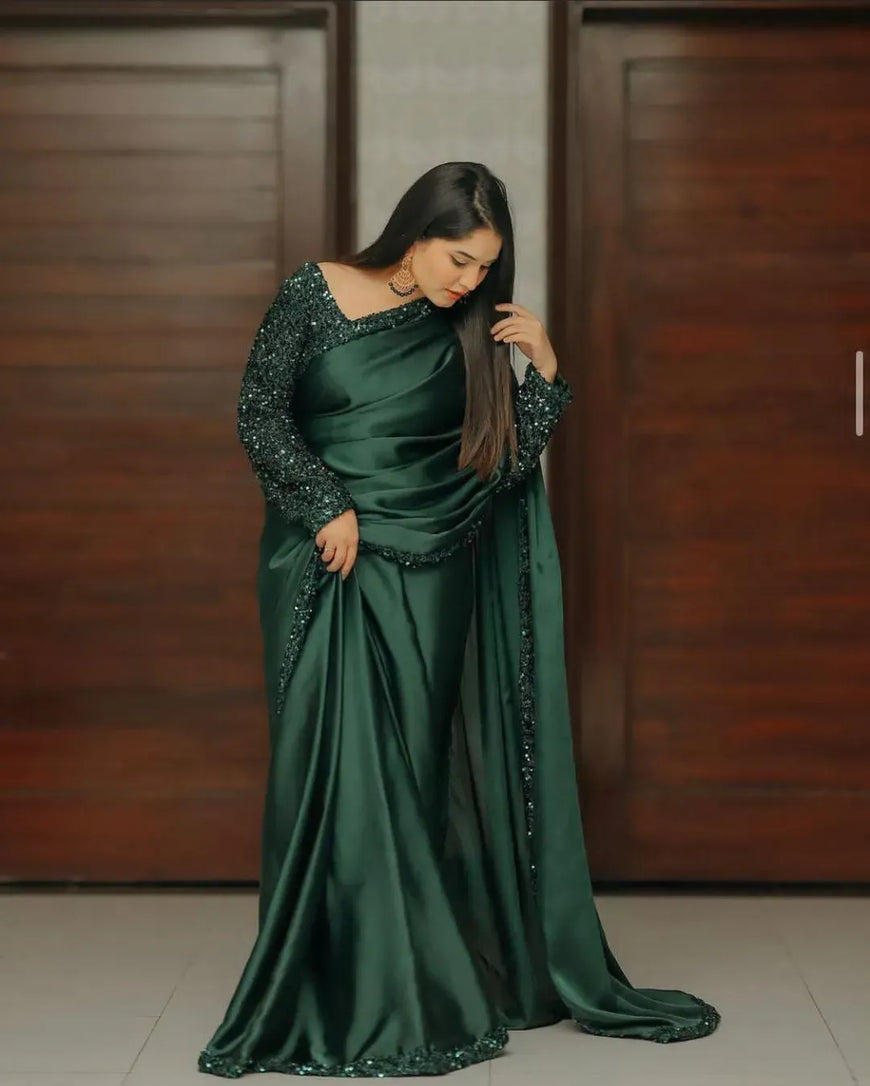 Shamoze Silk Saree with Sequence Border & Sleeves