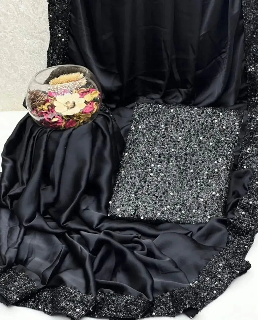 Black Sequin Border Saree with Blouse Set