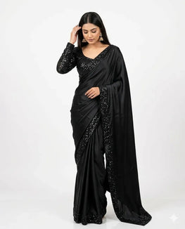 Black Sequin Border Saree with Blouse Set