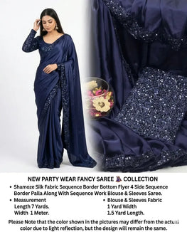 Blue Sequins Embroidered 7 Yard Shamoz Silk Saree